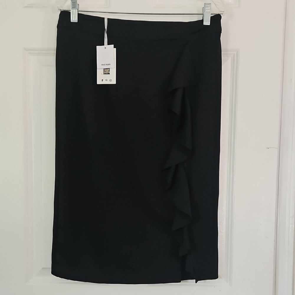 Grace Karin Black Ruffled Pencil Skirt